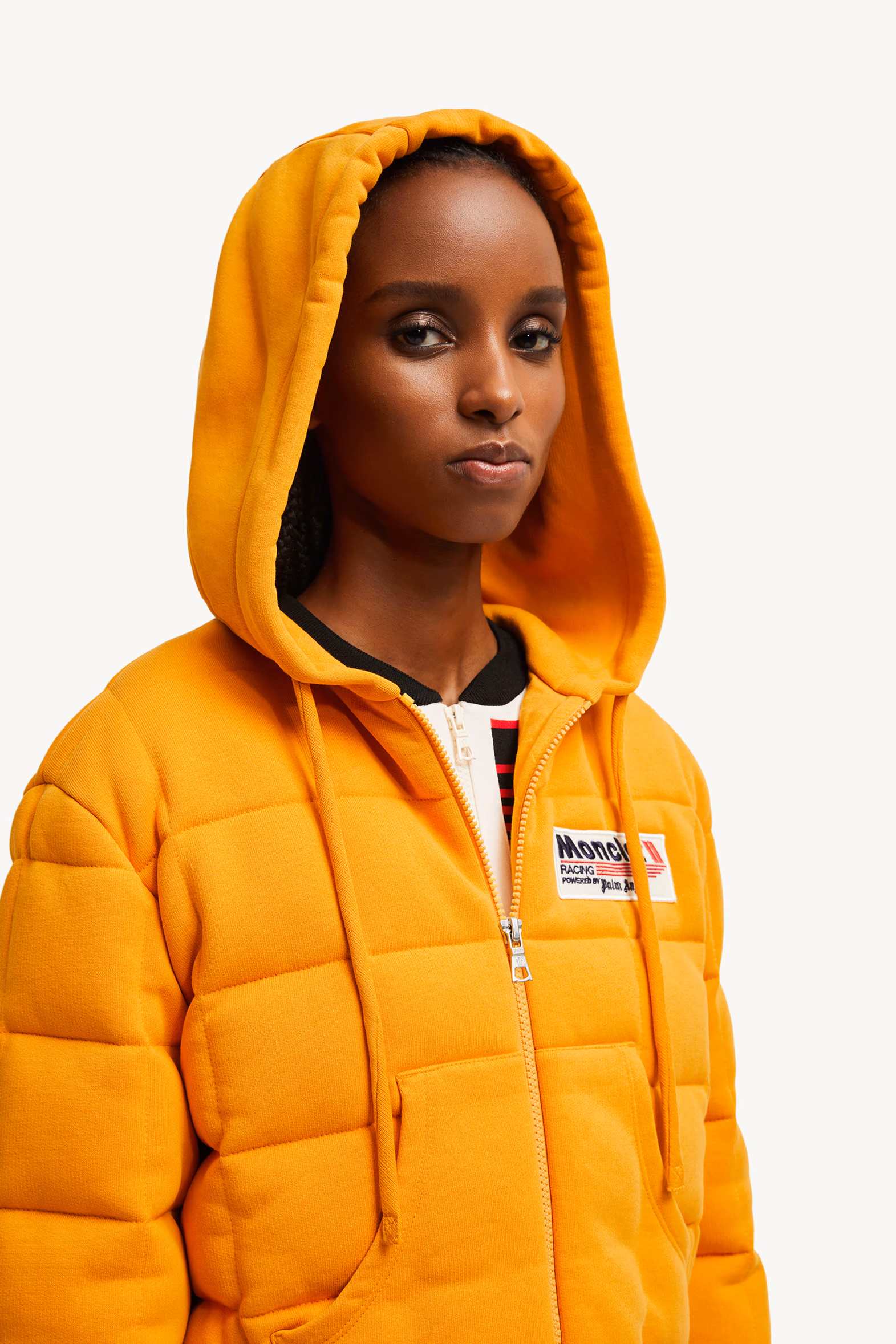 Moncler x Palm Angels Padded Cotton Zip-Up Hoodie Women Bright Yellow Moncler 4